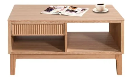 Couchtisch-Eichenholz-mit Schubalde und Zeitungsablage