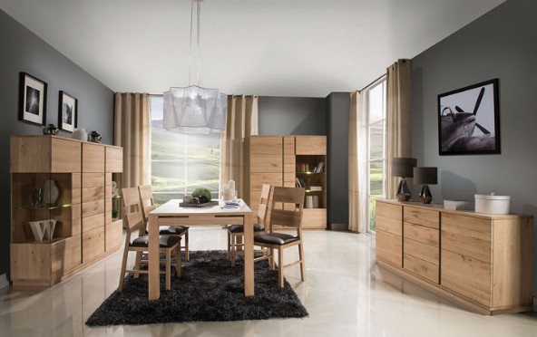 Eichenmöbel mit Frontfräsung Wohnzimmer | helles massiv Holz